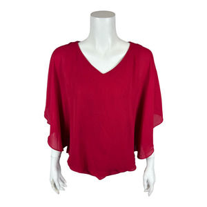 Dennis Basso Womens Italia Knit Top with Woven Overlay Solid Ruby Red Small Size